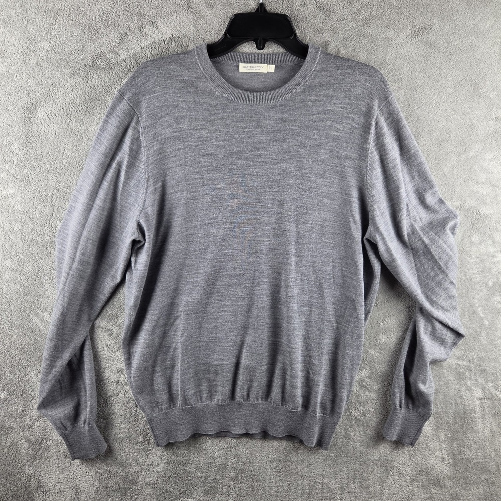 Suitsupply Merino Wool Sweater Mens Large Gray V-Neck Pullover Lightweight